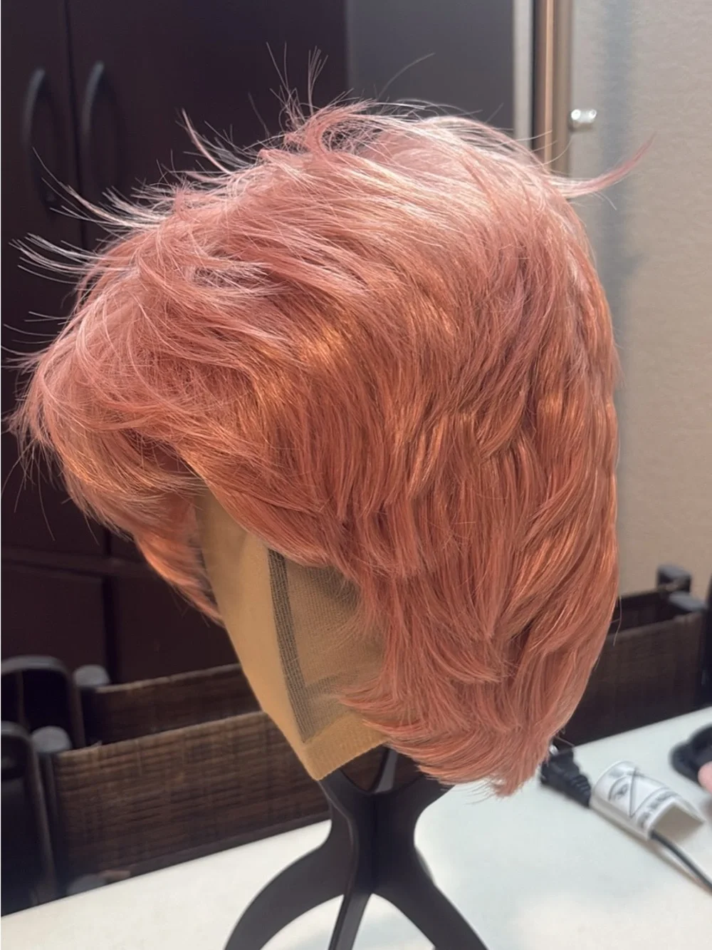 Short Layered Women's Wig in Rose Goldcute pink pixie wig
